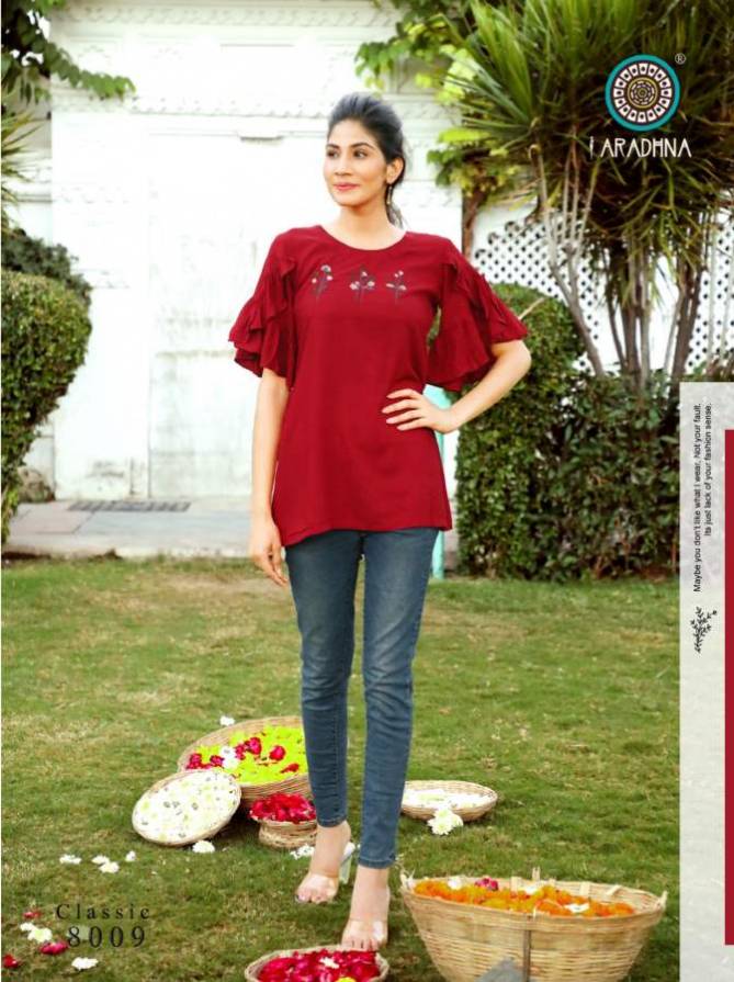 Aradhna Classic 8 Ethnic Wear Embroidery Rayon Designer Top Collection